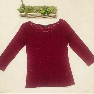 Burgundy lace blouse. Size S.